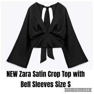 Zara Satin Crop Top with Bell Sleeves Size S